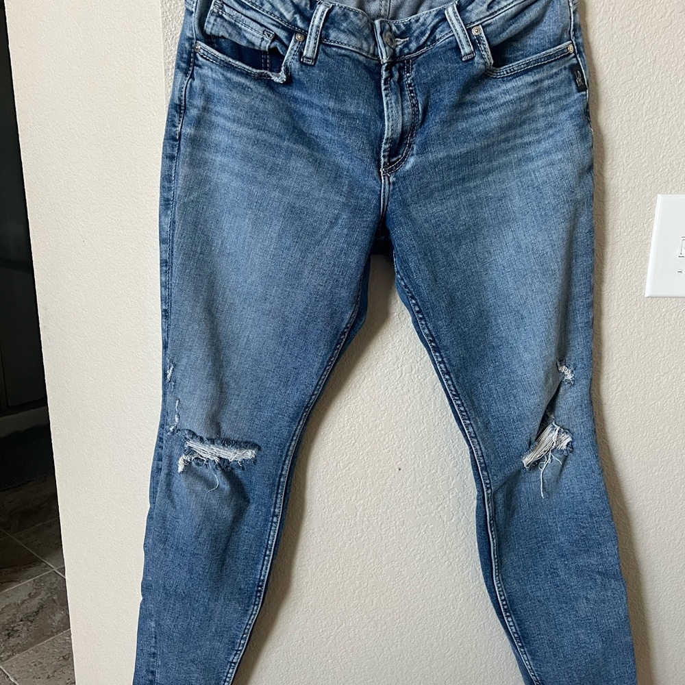 Silver Jeans Blue Skinny Distressed Denim